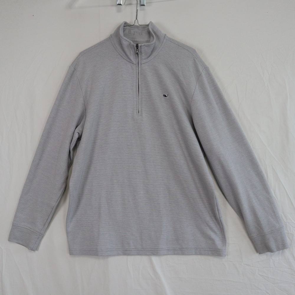 Vineyard Vines 1/4 Zip Pullover Mens Large Mock‎ Neck Gray Striped Long Sleeve